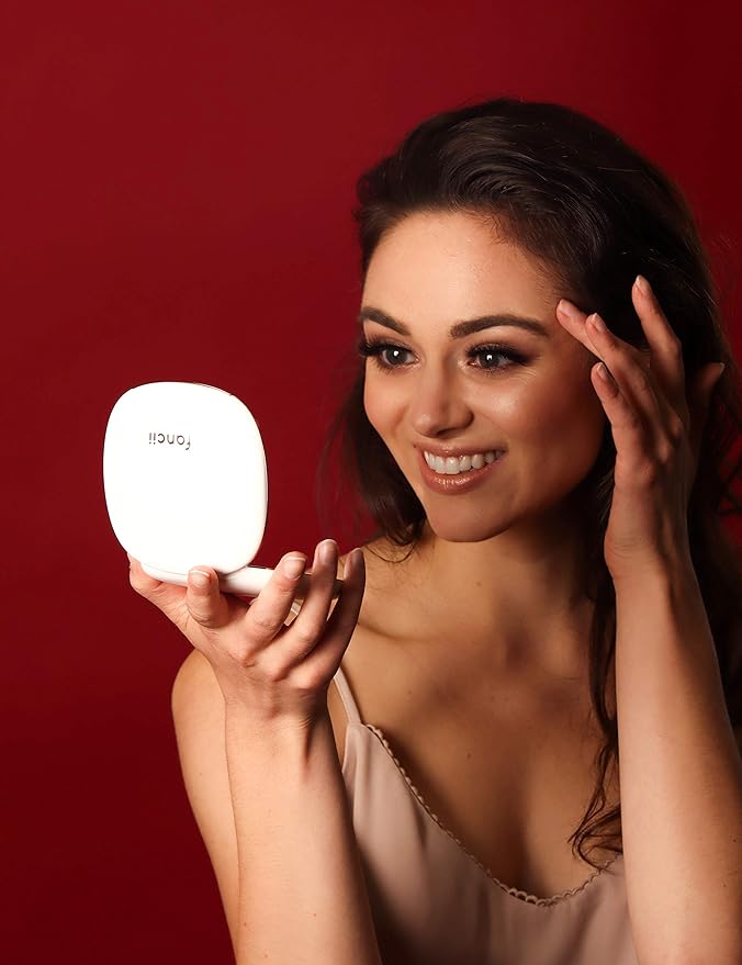 Fancii Natural LED Light Compact Makeup Mirror, 1x/10x Magnification - Rechargeable, Portable, Light 4" Hand Mirror for Travel and Wallet, Mira White - NewNest Australia