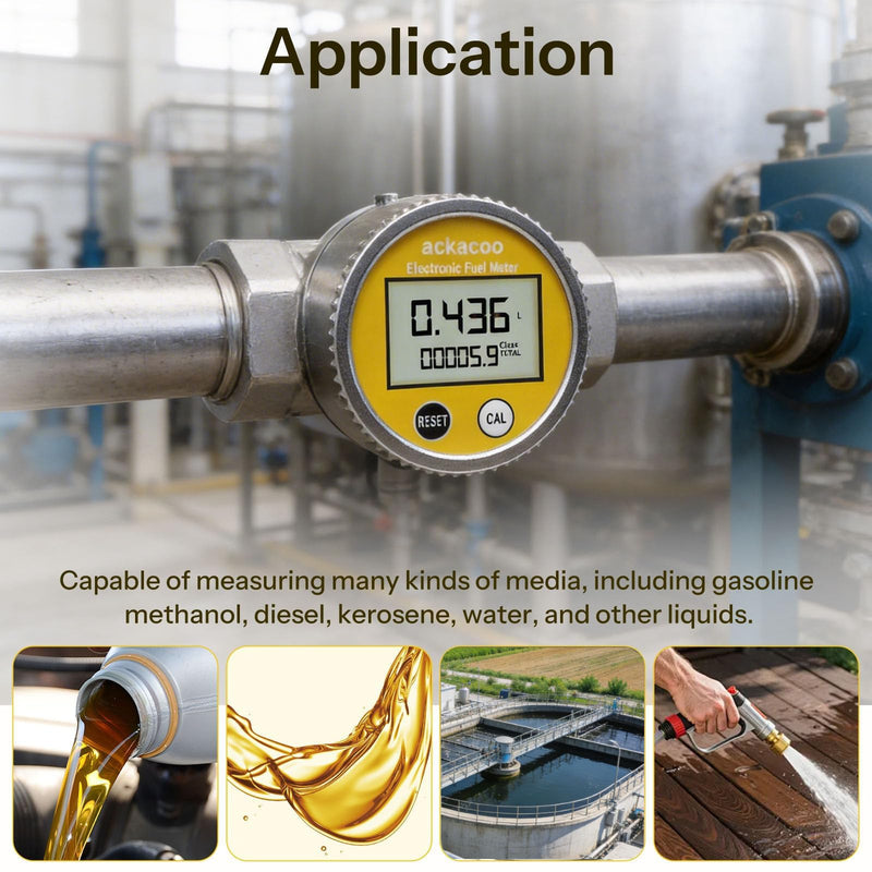 1.5 Inch NPT Digital Turbine Flow Meter with LCD Display, ±1% Accuracy, Waterproof EMI Protection Electronic Fuel Water Meter, 10.5–74 GPM Flowmeter for Gasoline Diesel Water Kerosene Round 1.5 Inch Flow Meter