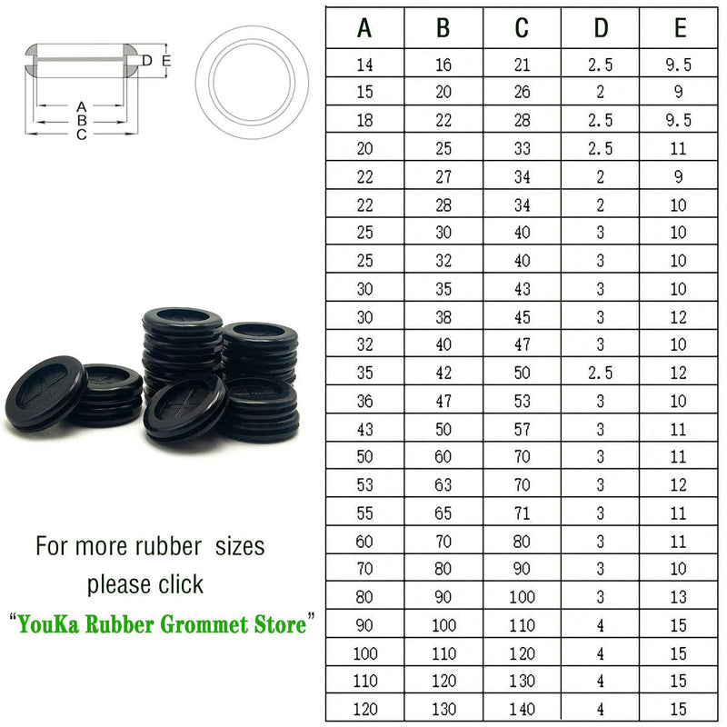 1-1/4 in Rubber Grommets for Wiring,1 in ID, Double-Sided Rubber Plugs for Holes Firewall Grommet Automotive, Wire Cable Protection for Metal Electric Box, 15 Pcs 25.4x30 mm, Black 1-1/4" DH,1" ID