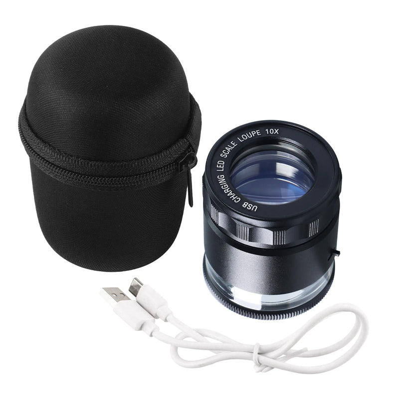 10X Rechargeable Jewelers Loupe Magnifier with LED Light & Detachable Reticle Scale, 25mm Field of View, Adjustable Focus Scale Loupe Jewelry Magnifying Glass for Gems, Coins, Watches, Close Work