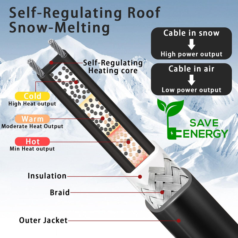 6FT Heat Tape for Water Pipes Freeze Protection 7W/FT 112V BDDFOTO Water Pipe Heat Cable,Self-Regulating Pipe Heater for Roof/RV/Water Storage Tank 6 FT