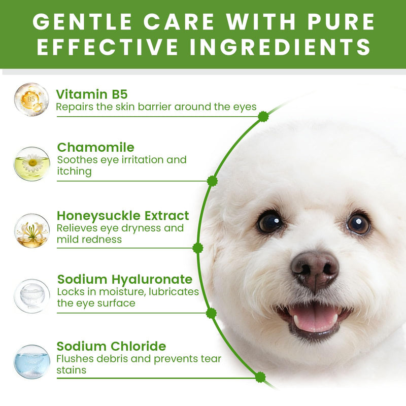 Dog Eye Drops for Allergies & Itching - Relief for Dry Red Eyes, Tear Stain & Discharge, Pet Eye Wash for Dogs & Cats - Gentle Sting-Free Pet Eye Cleaner, 4.2 fl zo