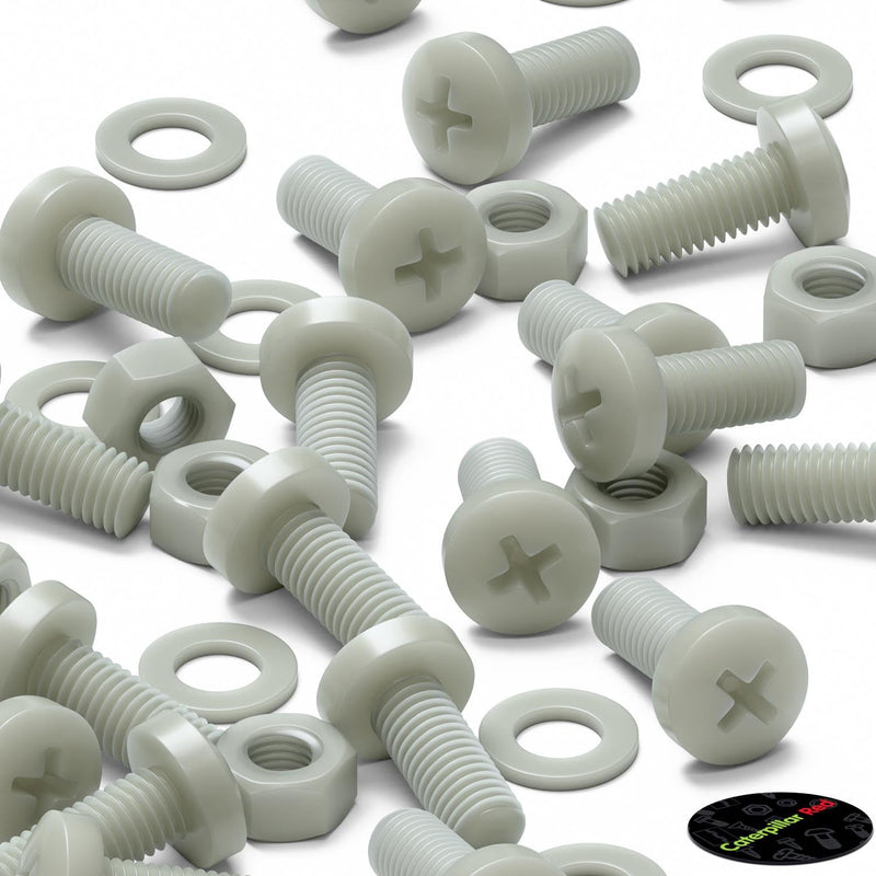 50x Glass Filled Reinforced Super Nylon Pan Head Crosshead Machine Screws, M8 x 20 mm, Plastic Nuts, Bolts & Washers (5/16 x 25/32 in)
