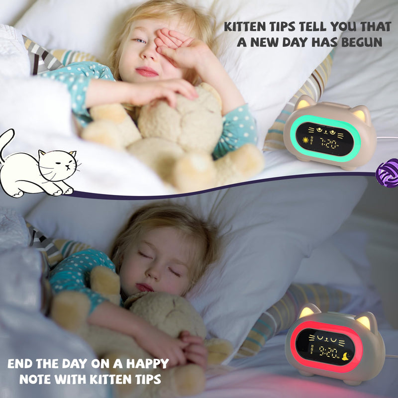 Alarm Clock for Kids, Ok to Wake Clock for Kids with Eye Protection Sleep Training Auto Off Feature 10 Night Light Dual Alarm, Kids Alarm Clock Cute Cat Gifts for Girls Creamy White New