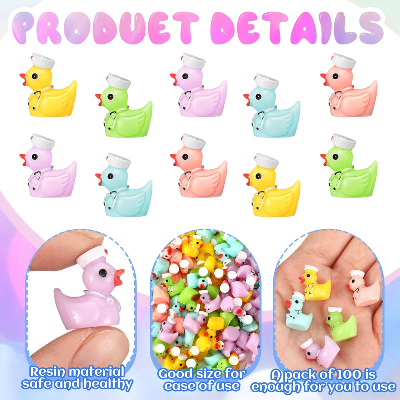 100 Pcs Nurses Week Gifts Bulk Mini Resin Duck Tiny Ducks Statues with Nurse Hat Stethoscope Miniature Figurine Resin Animals Nurses Day Gifts Multicolor