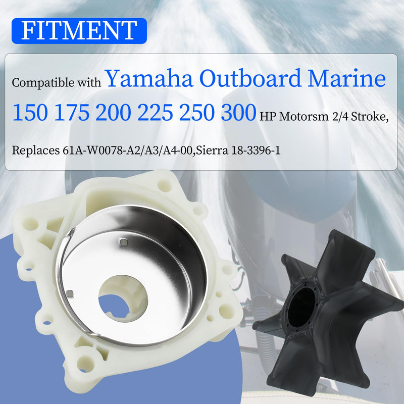 Water Pump Impeller Kit 61AW0078 Compatible with Yamaha Outboard Marine 150 175 200 225 250 300 HP Motorsm, 2/4 Stroke, Replaces 61A-W0078-A2/A3/A4-00 Sierra 18-3396-1