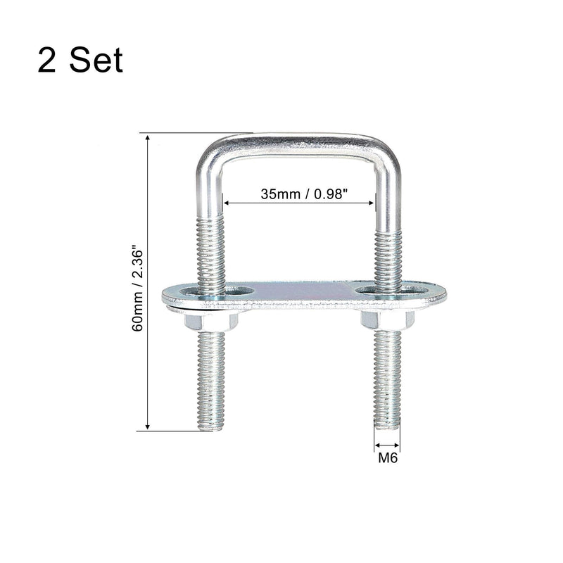uxcell Square U-Bolts 1-3/8"(35mm) Inner Width Carbon Steel M6 with Nuts, Frame Plate, Round Washers 2 Set 35x60mm(W*L)