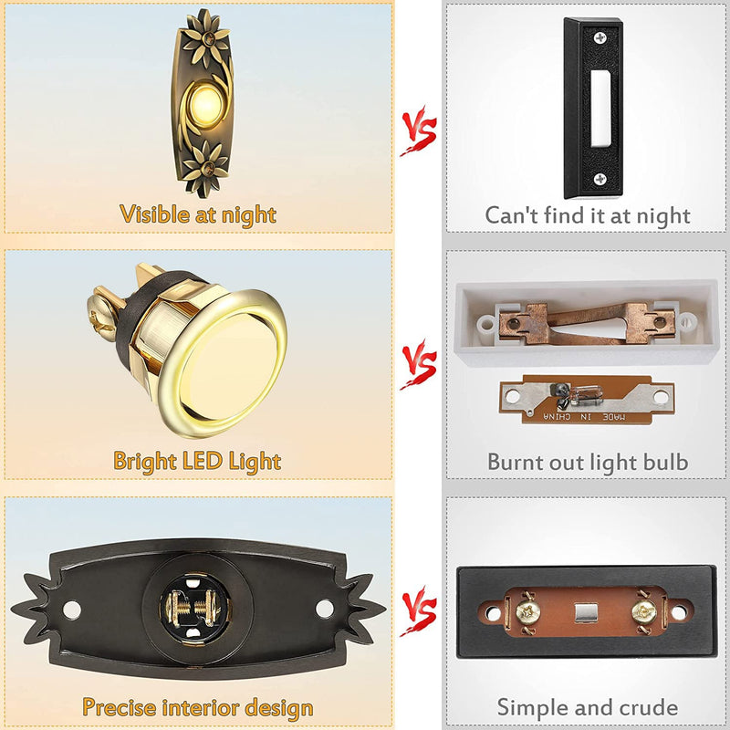 Dreyoo Lighted Doorbell Button Wired, Solid and Sleek Metal Door Bells for Homes, LED Lighted Door Bell Button Only, Wall Mounted Doorbell Push Button(Flower Style)