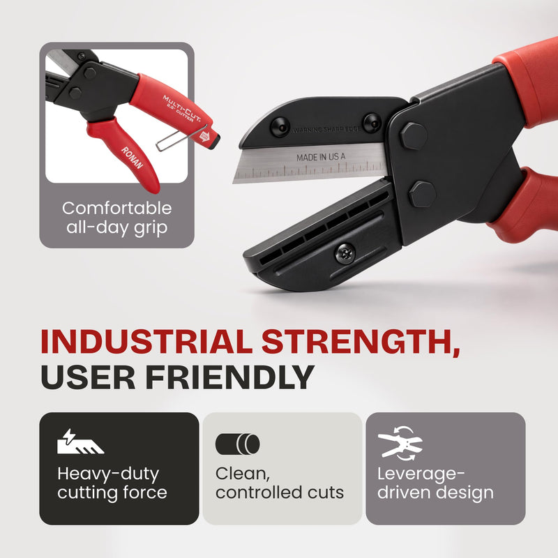 Ronan Multi-Cut Industrial Cutter – Heavy-Duty Blade for Plastic, Rubber, Wood, Leather & More – Replaceable Blades, Safety Lock, Ergonomic Grip, 3 Extra Blades Included
