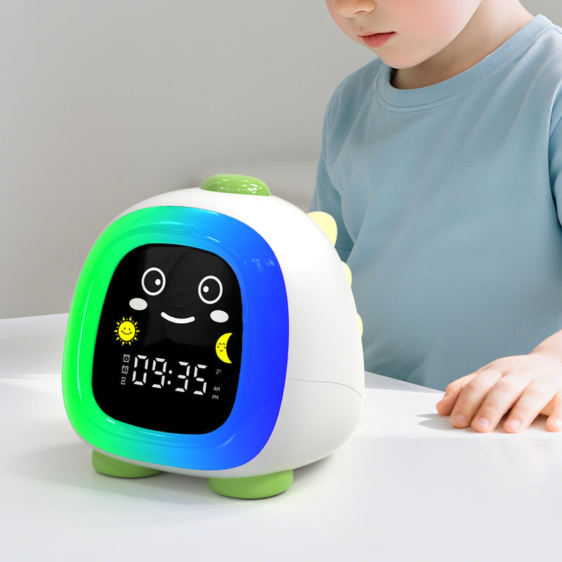 Alarm Clock for Kids, Kids Alarm Clock Ok to Wake Cute Night Light for Bedroom, Toddlers Sleep Training Clock Stay in Bed, Dinosaur Birthday Gift for Kids Boys Girls Forest Green