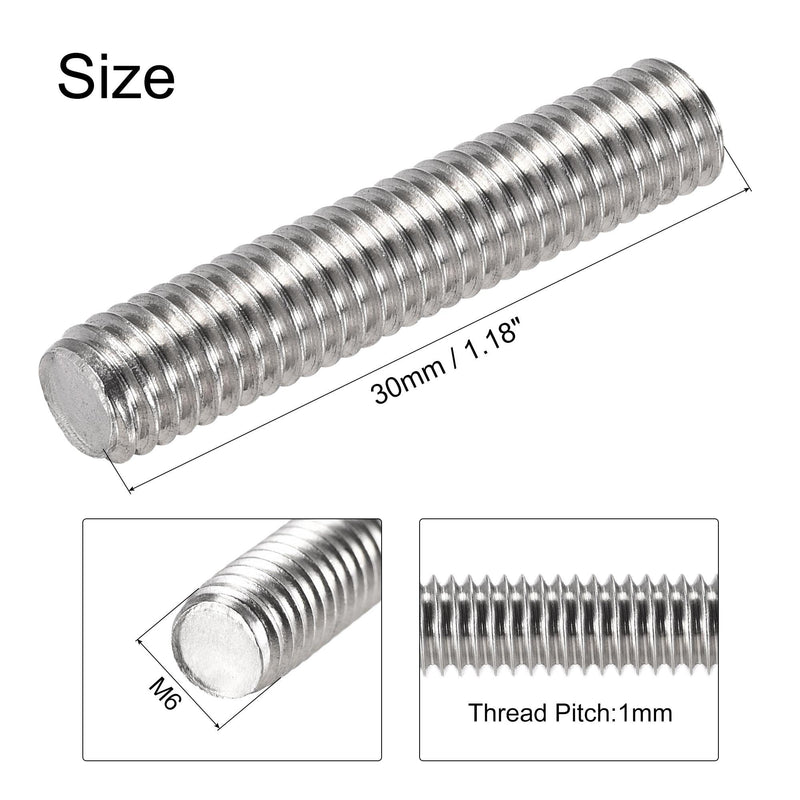 uxcell 10Pcs M6 x 30mm Fully Threaded Rod 304 Stainless Steel Right Hand Threads,M6-1.0 Thread Pitch