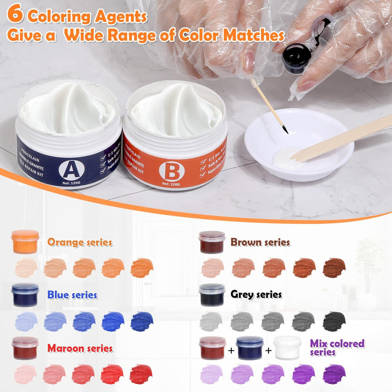Marble and Granite Countertop Repair Kit, 4.2 OZ Ceramic Tile Chip Repair Kit Marble Scratch Remover, Porcelain Stone and Quartz Countertops Repair for Tile Cracks, Holes, Dents, Chipped Edges Corners