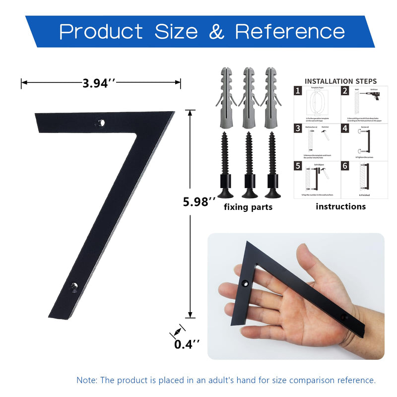 House Numbers for Outside, 6'' Modern Floating Address Numbers for Exterior House, Door And Street, Weatherproof No Rust, Easy to Install with Nails Kit, 3D Decor Matte Black, House Numbers 7 House Number 7