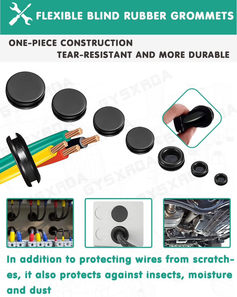 Rubber Grommet Kit 200 Pack - 7 Sizes Firewall Rubber Hole Plugs Rubber Grommets for Wiring, Automotive, Home Improvement Cord Pipe Wire Organization (7/25, 3/8, 1/2, 5/8, 3/4, 7/8, 1 inch) B