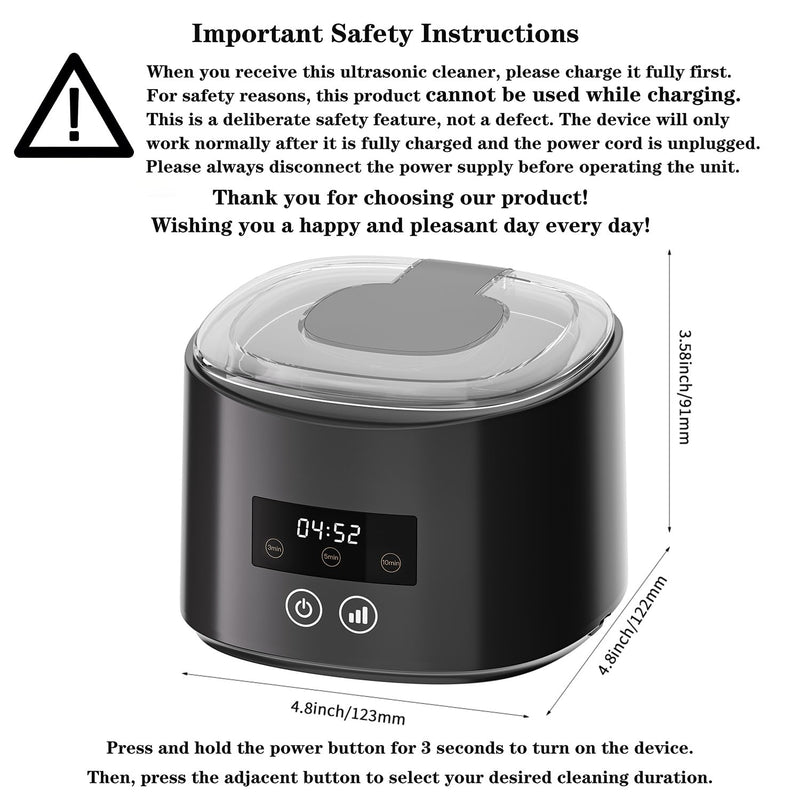 45KHz UV Ultrasonic Retainer Cleaner for Dentures Dental Aligners | 280ml tank, UV light, 3/5/10min modes and LED display for retainers, dentures, aligners, mouth guards and small jewelry