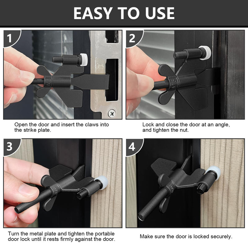 AceMining Upgraded Portable Door Lock Home Security Door Locker Privacy Perfect for Traveling Hotel Home Apartment College and Travel Lockdown Locks for Additional Safety, Black 1 Pack