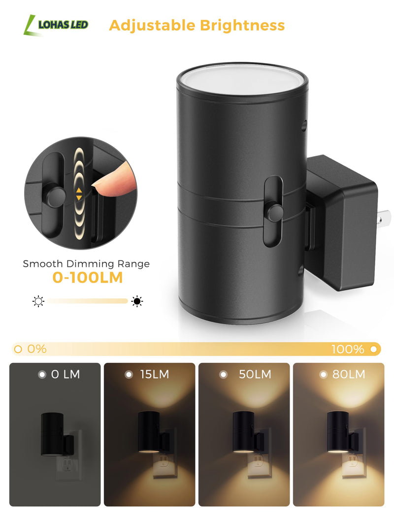 L LOHAS LED Night Light Plug in, Modern Night Lights Plug into Wall, Dusk to Dawn Sensor, Soft White 3000K, 0-100LM Adjustable Brightness, Dimmable Night Lights for Hallway Bedroom Stairway, 2 Pack 3000K-soft white