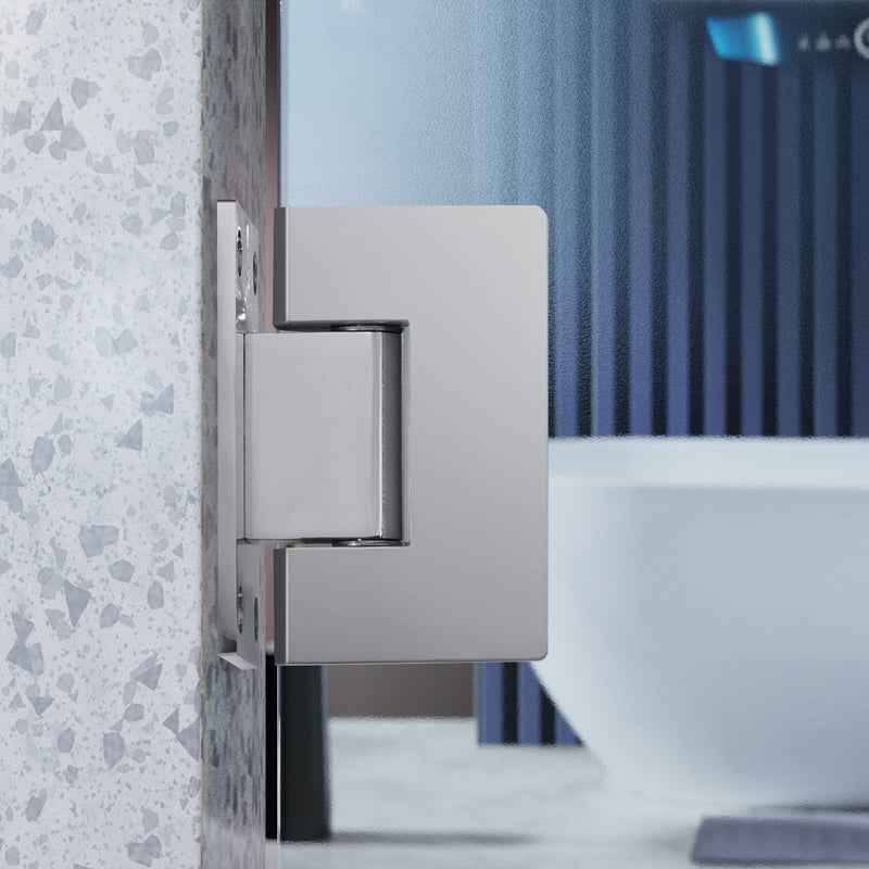 Ranbo 90 Degree Shower Glass Door Hinge, Polished Chrome, 1 Pack | solid 5mm-thick 304 stainless steel, wall to glass mount, for 5/16"-1/2" (8mm-12mm) thick frameless doors