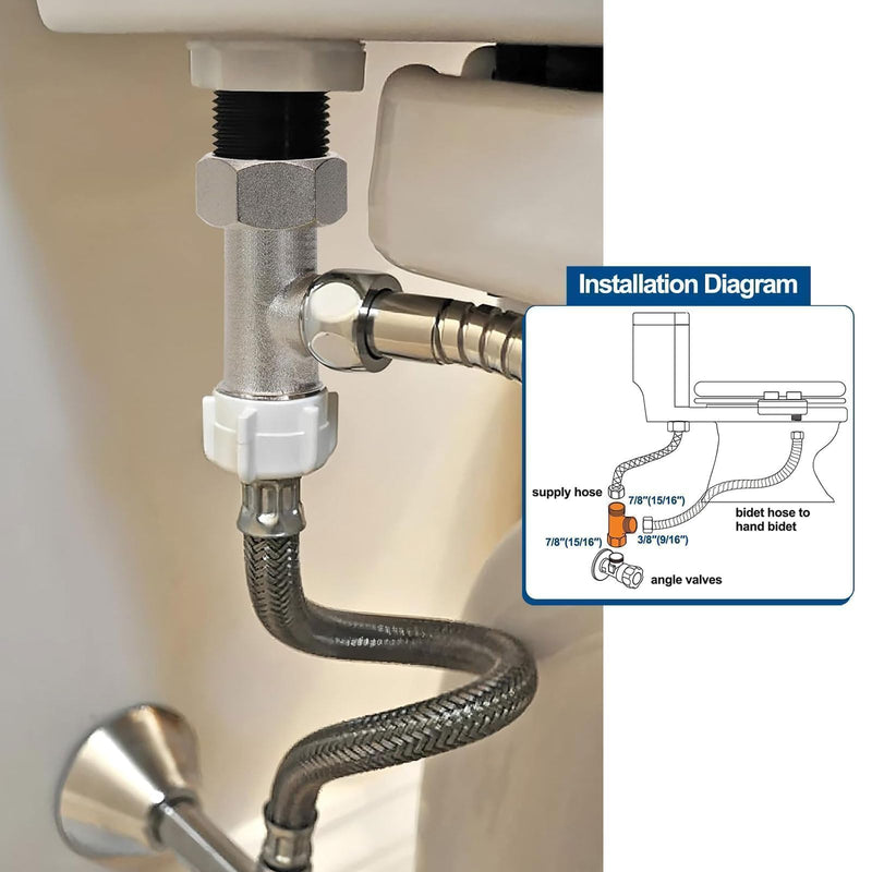EEEKit 2PCS Bidet T Adapters, 3 Way 7/8" x 7/8" x 3/8" T Valve Adapters with Sealing Gasket for Toilet Connector