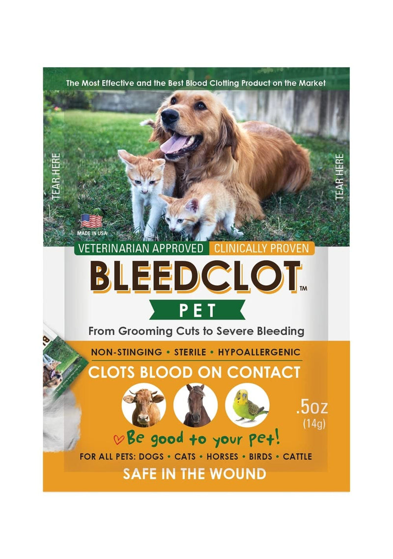 BleedClot Pet First Aid Blood Clotting Powder | The Best for All Animals to Stop Bleeding, Guaranteed | for Minor Cuts and Severe Arterial Bleeding | from The Makers of BleedStop (4 Pouches (0.5 oz)) Pet 4 Pack .5 oz - PawsPlanet Australia