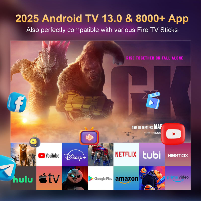 Mini Projector with Latest Android 13 - Portable Projector with WiFi 6 Bluetooth 5.2: Built-in Apps, 4K/1080P Support, Auto Keystone, 180° Rotatable, 40"-130" Movie Video Projector for Indoor/Outdoor D1-HY300-Manual Focus