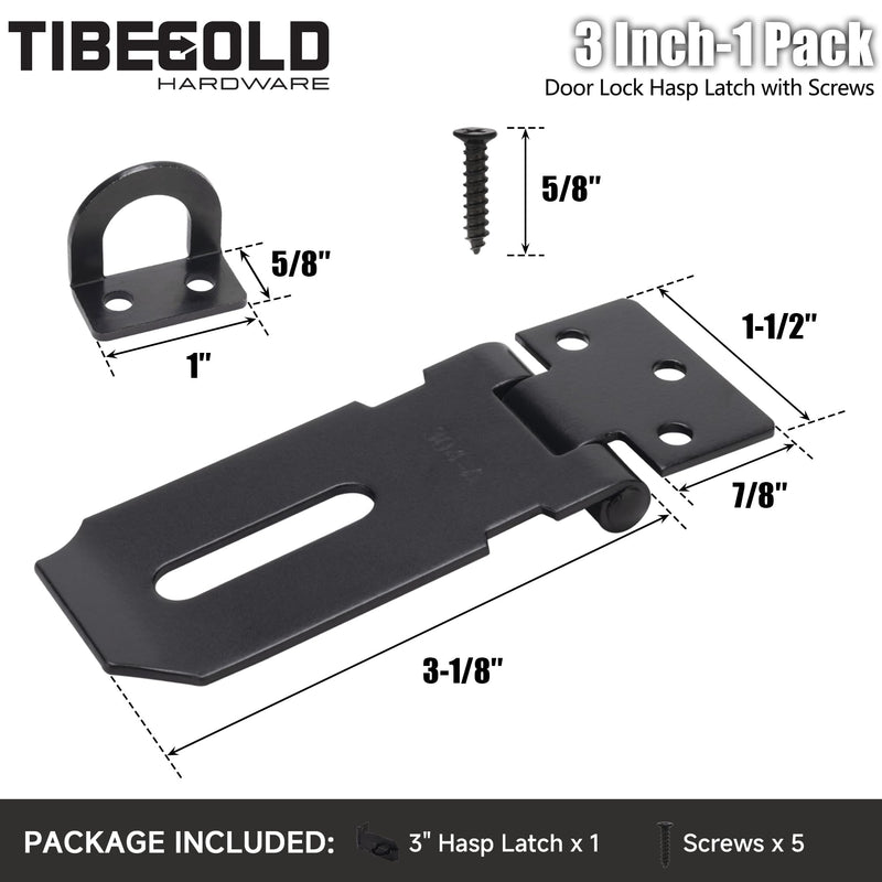3 Inch Door Lock Hasp Latch, Security Packlock Clasp Hasp Lock Latch, Stainless Steel Gate Lock Hasp for Outdoor Fence Gate,Barn Door,Shed Closet Cabinet, Drawer, Black Finish with Screws, 1 Pack 3 Inch