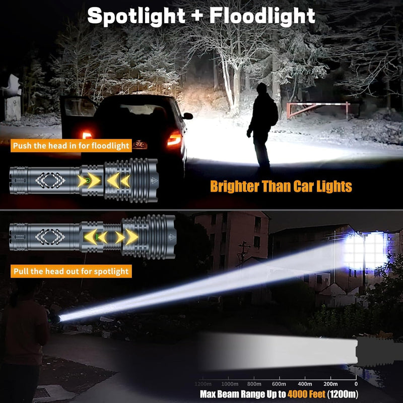 [24H Long Life] High Power 155,000 Lumens Rechargeable Flashlights, Super Bright Tactical Flashlight with 1200m Ultra-Long Beam, XHP160.6 LED Light for Emergency, Camping, Gifting