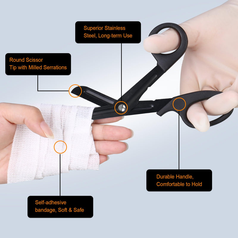 BOVKE 12 Pcs Nurse Tools Set, Medical Supplies Nurse Accessories for Work Includes Medical Scissors, 2 Penlights with Batteries, Bandage Wraps, Name Card Holder Nursing School Essentials, Black