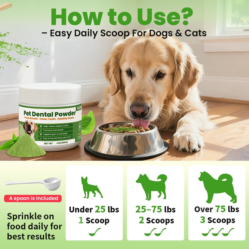 Dog Dental Powder for Dogs Teeth Cleaning Powder Probiotic Dental Care Supplement for Pet Dog Breath Freshener, with Brown Algae, Plaque Tartar Remover, Fresh Breath, Sensitive Stomach Support