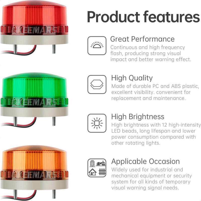 GKEEMARS Round LED Warning Lamp, No Sound AC110V Industrial Signal Flashing Light for Security (Green) Green