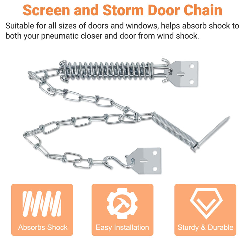 Storm Door Closer, White Heavy Duty Screen Door Closers with Protector Chains Spring, Compatible with Andersen/Emco/Larson/40201 (Closer and Chain, 1 Pack(White)) Closer and chain 1 Pack(White)