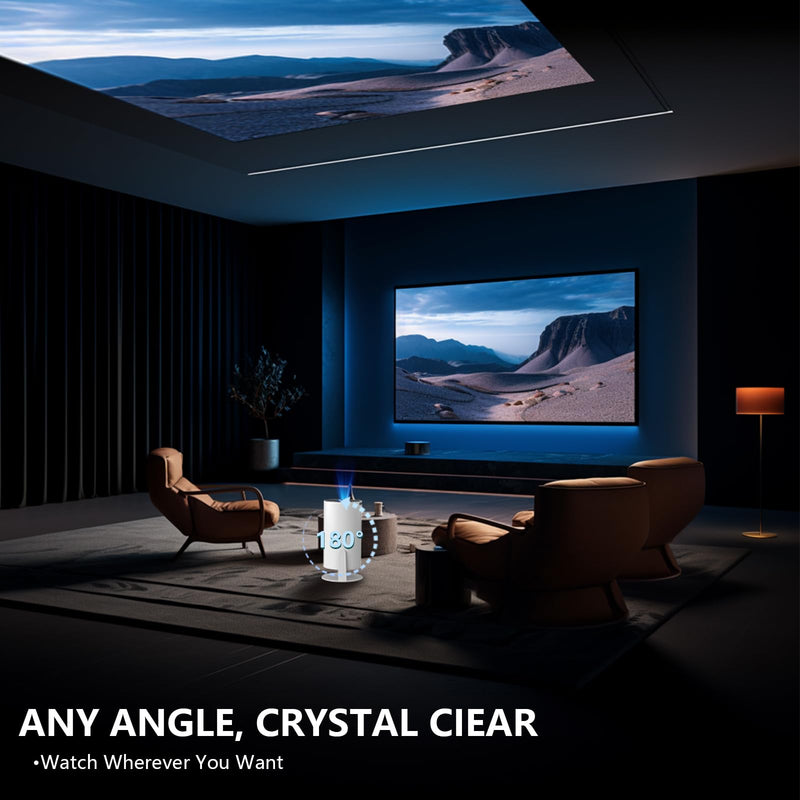 Wireless Mini Projector with WIFI, 4K 1080P Support Portable Projector 180° Rotatable. 17"-130" Screen Movie Projector. Compatible for Smartphone, Laptop, PC（No App） RY008-No App