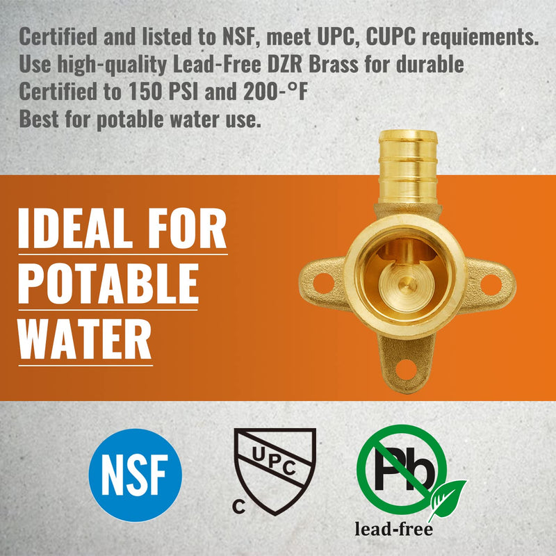 SUNGATOR 4-Pack Pex Drop Ear Elbow 1/2", Pex Fittings 1/2 inch Drop Ear, 1/2" Pex to 1/2" Female NPT, 1/2 inch Pex Shower Head Fittings, No Lead Brass, ASTM F1807 1/2 Inch, 4 Pack