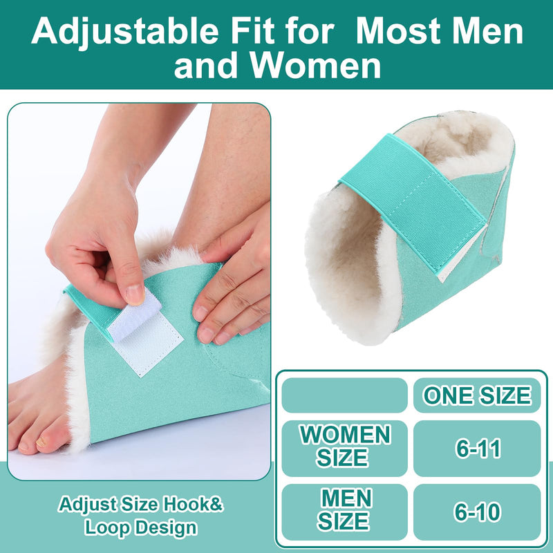 2 Pcs Heel Protectors for Pressure Sores Sheepskin Heel Pads Soft Foot Cushions Pad Protectors Adjustable Foot Pillows with Securing Strap for Bed Sore Ankle Ulcers(Teal) Teal