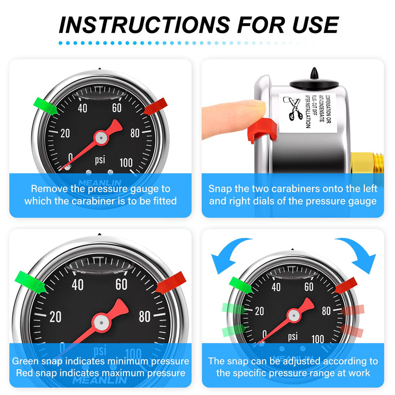 MEANLIN MEASURE 0~100Psi Stainless Steel 1/8" NPT 1.5" FACE DIAL, Glycerin Filled Pressure Gauge, Liquid Filled, Back Mount with 2PCS Snaps (Black) 0-100Psi Back Mount(Black Dial)
