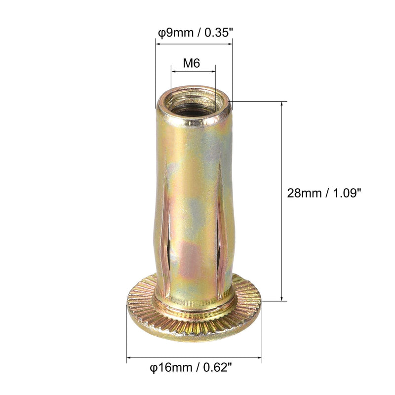 uxcell Multi-Grip Rivet-Nut, M6 Pre-Bulbed Shank Carbon Steel Color-Zinc-Plated Flat Head Threaded Insert Nut 25Pcs
