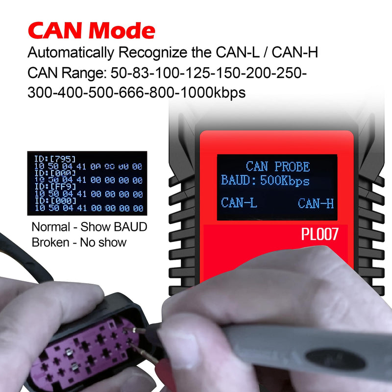 CAN LIN PWM Tester, WOYO PL007 CAN Bus Analyzer for Automotive Diagnostic Tool, Auto-Recognize CAN-H & CAN-L, CAN Range 50-1000kbps, PWM Signal Detector on Bench, LIN Bus Baud Range 2400-19200bps