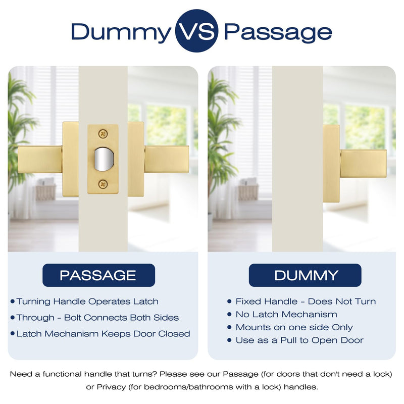 EHOMEWARE Gold Dummy Door Handles with Black Leather 3 Pack, Half Dummy No Lock Function Without Latch or Key, Pull or Push Function for Pantry or French Doors Dummy Door Handle - No Key No Latch