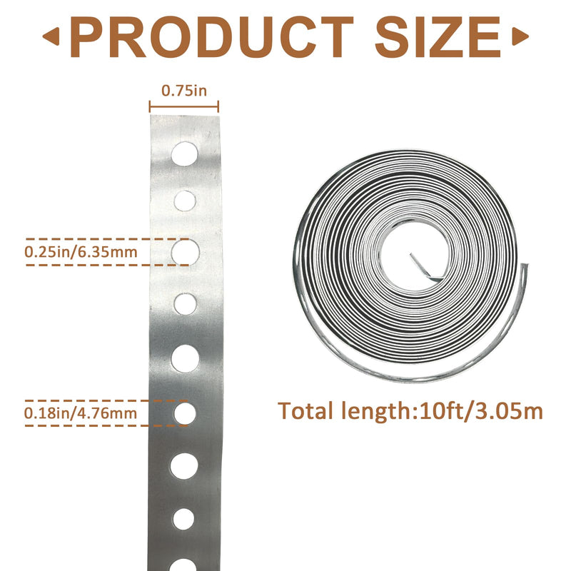 Galvanized Metal Pipe Strap 3/4-Inch x 10-Feet 27-Gauge for Pipe Support Hanging and Flexible Trimming with Holes, 2 Pack 10FT 2PACK