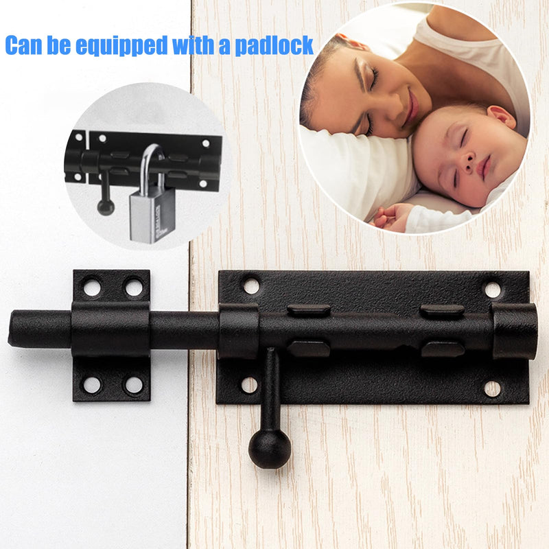 8inch Barrel Bolt Latch, Black Slide Bolt gate Latch,Stainless Steel Slide Bolt Heavy Duty shed Door Latch gate for Fence/Barn/Bedroom/Patio(2pack) 8 inches
