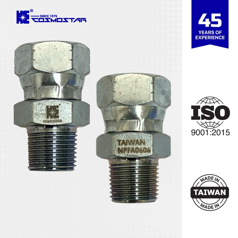 Cosmostar 3/8" NPTF Male x 3/8" NPSM Swivel Pipe Swivel, Hydraulic Adapter 1 3/8" x 3/8"