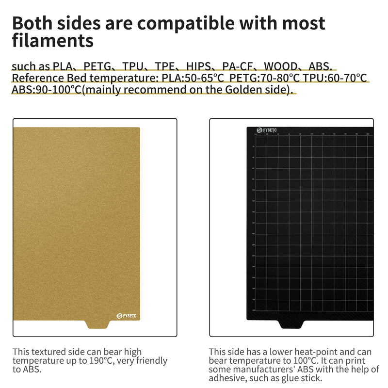 FYSETC Double Sided Build Plate 310mm/12.2inch Textured PEI+PET-CF Sheet Only Flexible Removable Spring Steel Plate No Sticker Base for CR-10/10S/ SunlluS8 Longe LK1 Printer Wanhao D9 Textured/PET-CF Plate Only