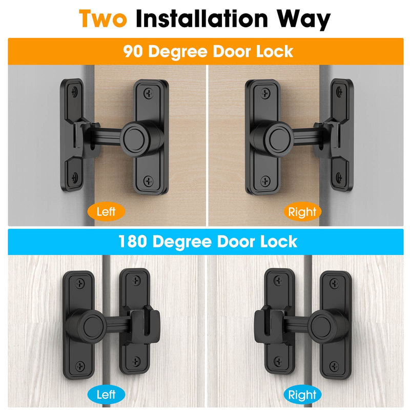 Sliding Barn Door Lock Hardware, 90 Degree Locks for Barn Doors, Flip Gate Latches for Barn, Garden, Bathroom, Outdoor, Garage, Window (Black) Black