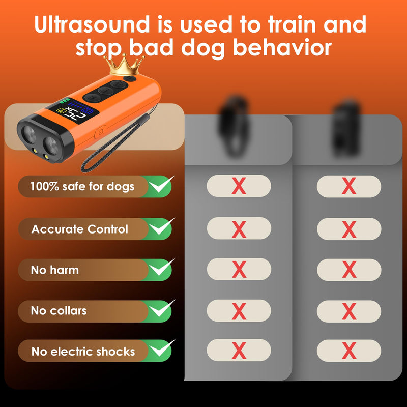 Dog Bark Deterrent Device – 65FT Range Anti Barking Device for Dogs, Stops Neighbor’s Dog Barking with 3 Ultrasonic Frequencies (25/30/40kHz) & 5 Sound Modes, for Indoor & Outdoor Training Orange