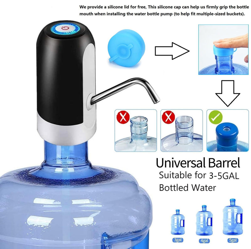 Myvision 3-5 Gallon Bottle Water Pump,Portable Electric Water Dispenser USB Charging,5 Gallon Water Jug Dispenser Pump Switch (Black) Black