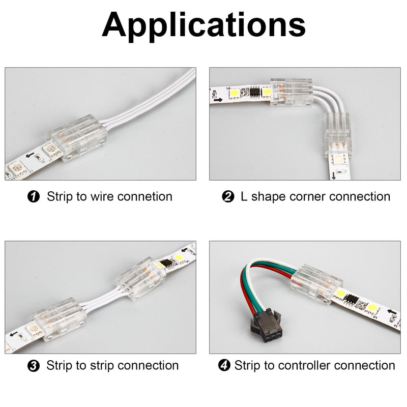 RGBZONE 3 Pin 10mm LED Connector Kit with 32.8ft 3 Pin Extension Cable and 10 Pcs 3 Pin LED Strip to Wire Connectors for 10mm IP20/IP65 SMD 5050 Dream Color LED Strip Light WS2811 WS2812B 3pin 10mm kit