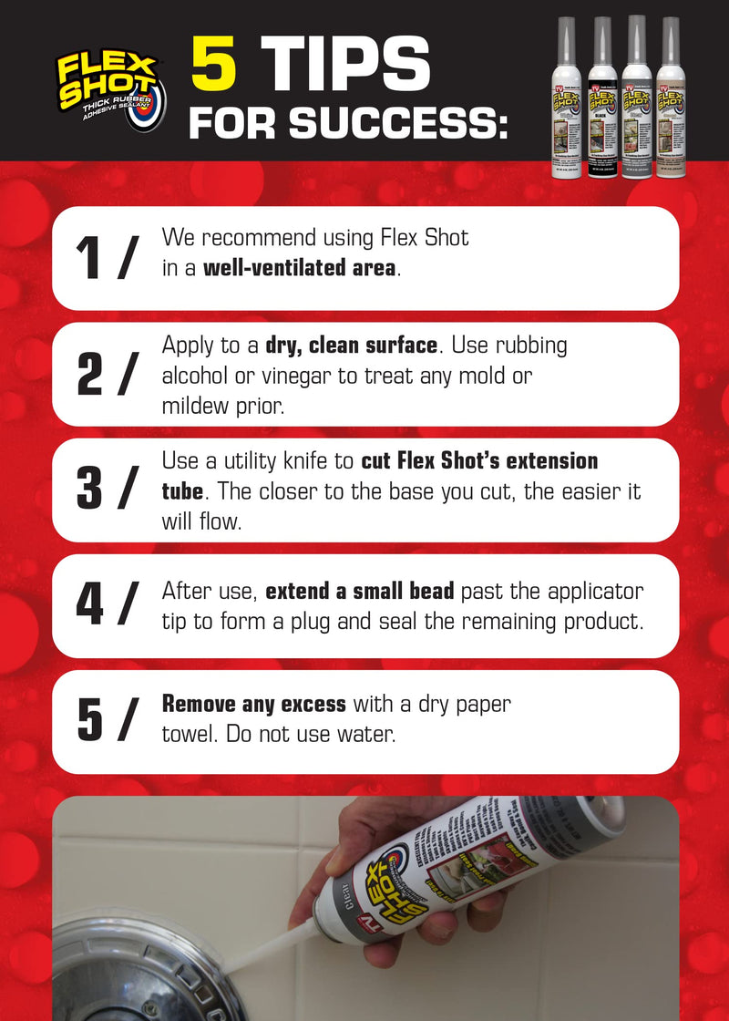 Flex Shot Rubber Adhesive Sealant Caulk, 8-oz, White 8 Ounce (Pack of 1) Adhesive Caulk