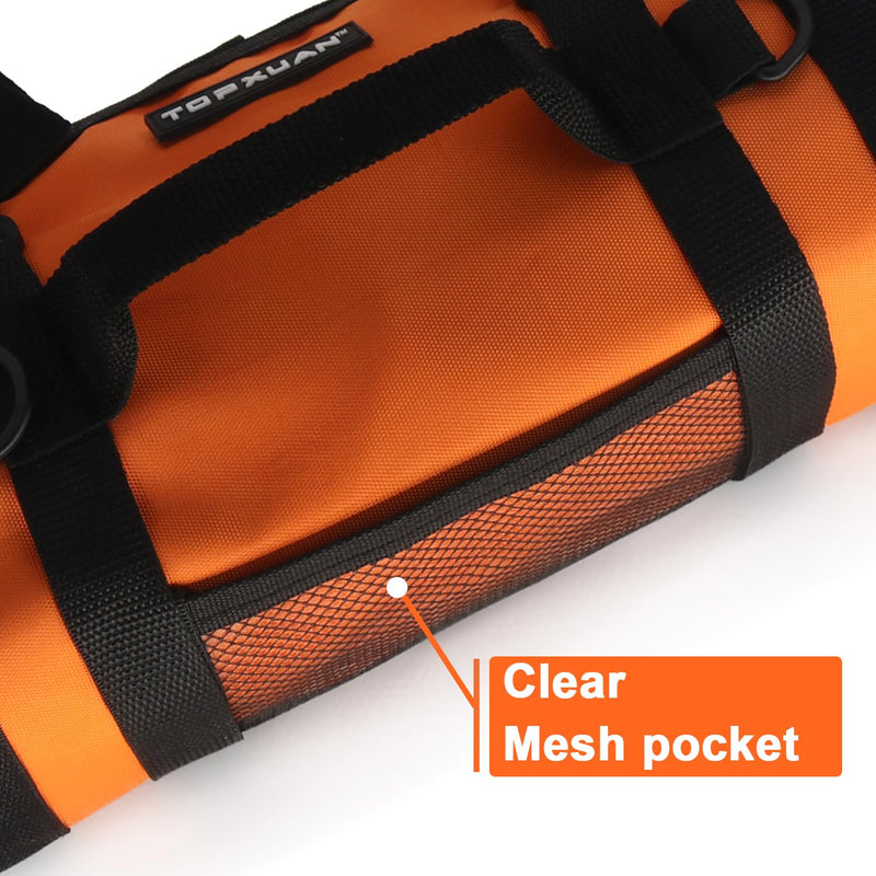 Tool Bag Roll Up 4 Large Zipper pockets 2 detachable pockets for Hand Tools and Small Hardware Organizer Orange Roll Up Tool Bag for Car 13 in