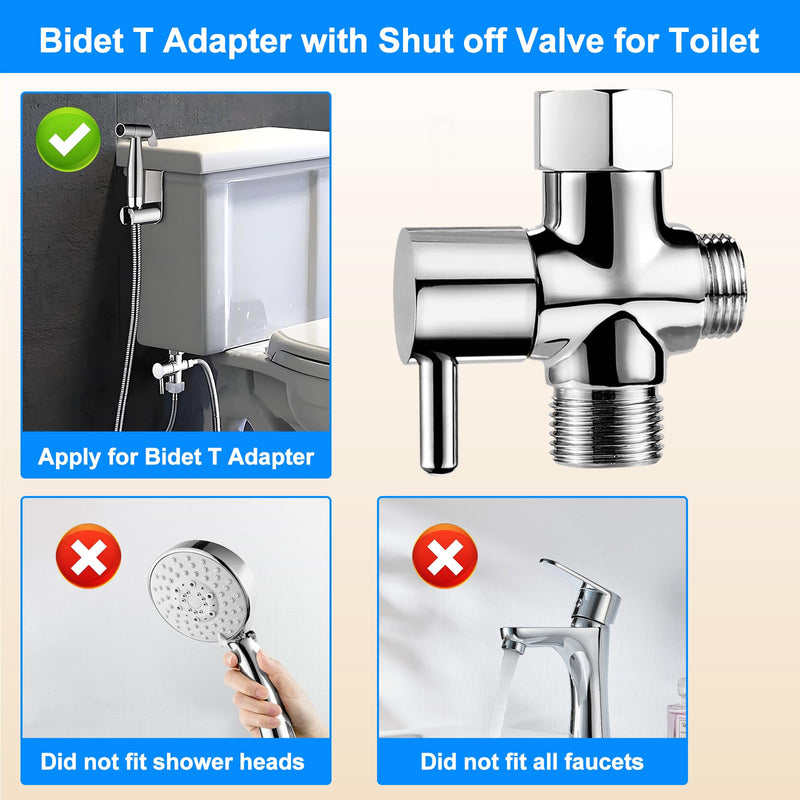 Bidet T Adapter with Shut-off Valve: 3 Way Brass T-valve for Bidet 7/8”X 7/8”X 1/2” - Tee Connector Leakproof Adjust Water Pressure Toilet Attachment Bathroom Installation Metal