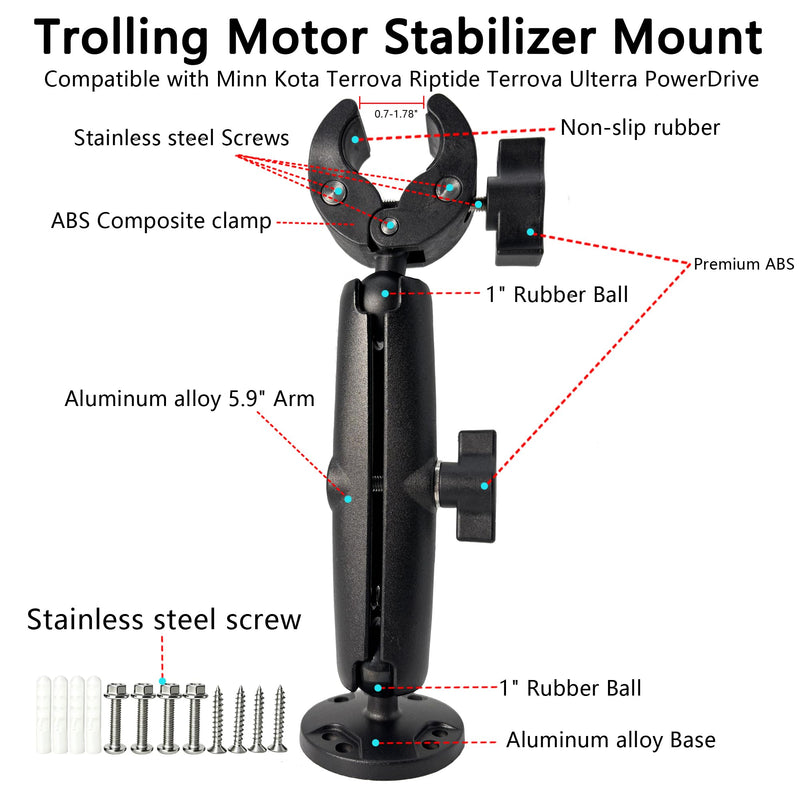 Trolling Motor Stabilizer, Adjustable Trolling Motor Shaft Clamp | Reduces BounceTrolling Motor Mount, Compatible with Minn Kota Terrova Riptide Terrova Ulterra PowerDrive,Reinforced Aluminum